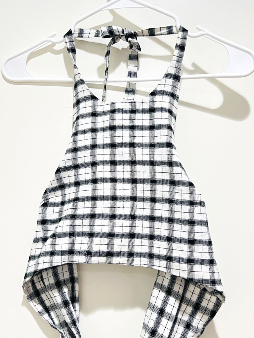 plaid Halter Crop Top Womens Large tie back Black White dark coquette soft girl